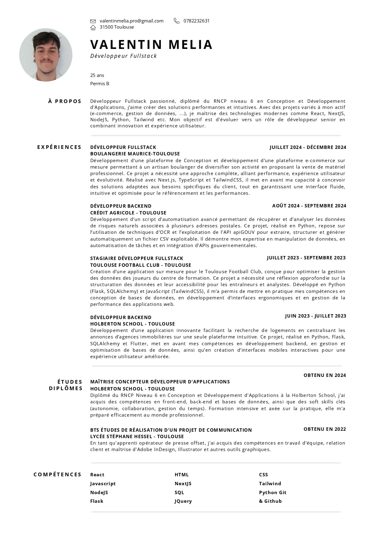 Melia Valentin - Developpeur Fullstack